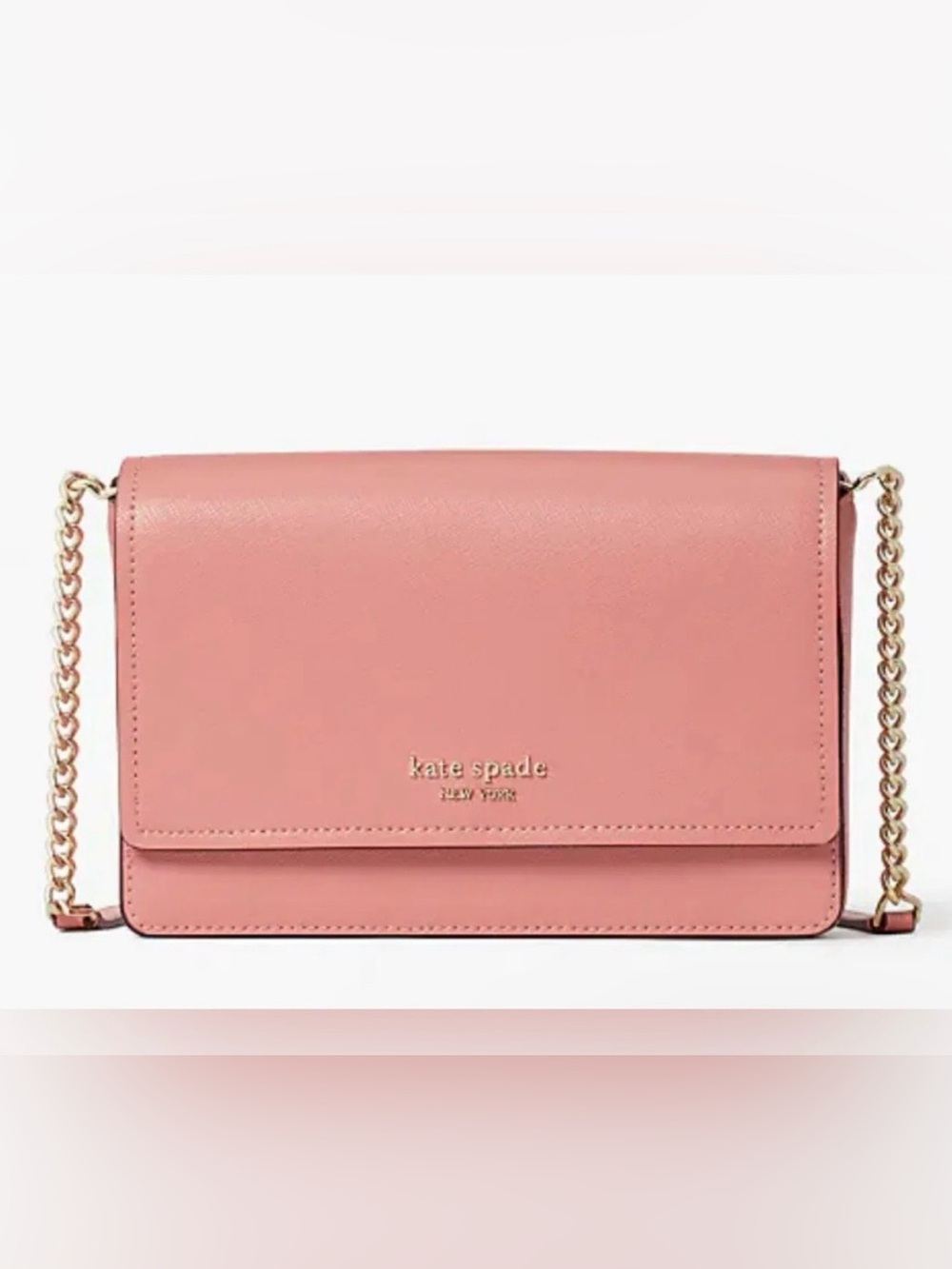 NWOT Kate Spade Morgan Saffiano Leather Flap Chain Wallet Color Salmon Pink